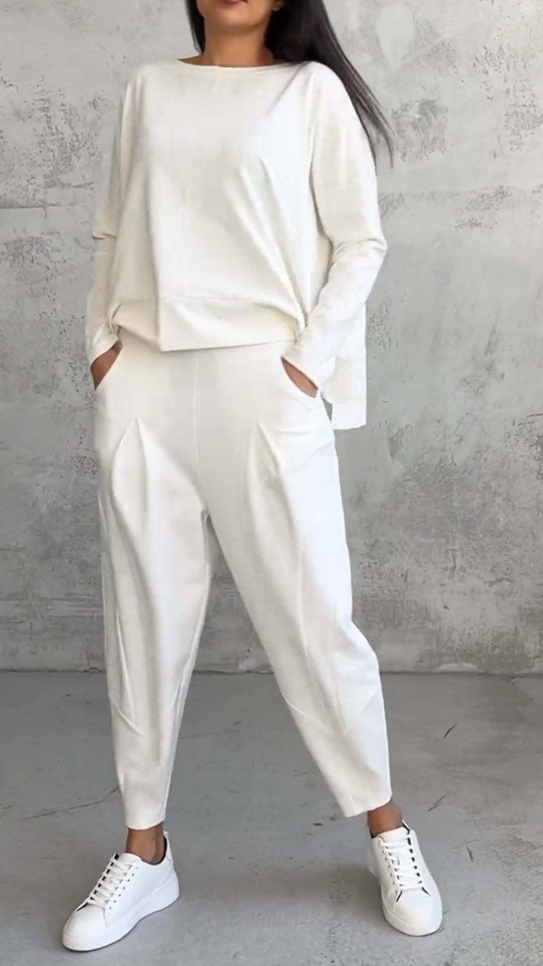 Women's Casual Chic Harem Pants Set with Irregular Long-Sleeve Top