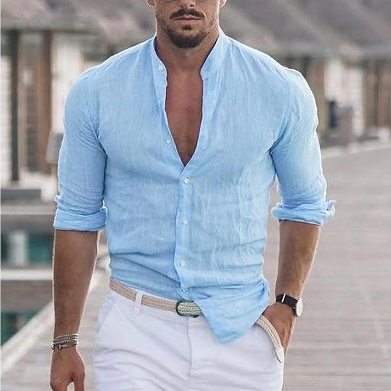 Men's Casual Shirt Long Sleeve Solid Color
