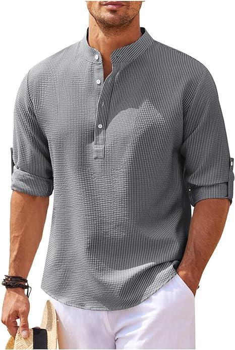 Men’s Long Sleeve Henley Shirt Lightweight Breathable Fabric
