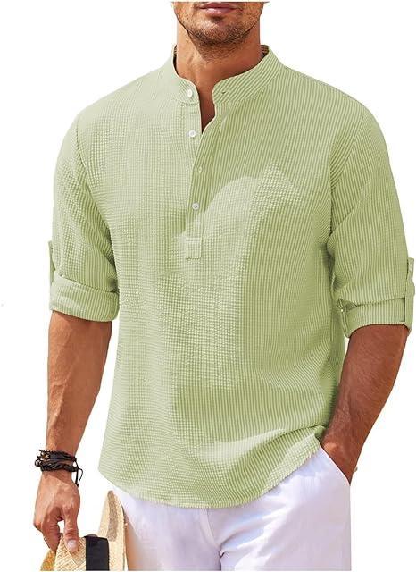 Men’s Long Sleeve Henley Shirt Lightweight Breathable Fabric