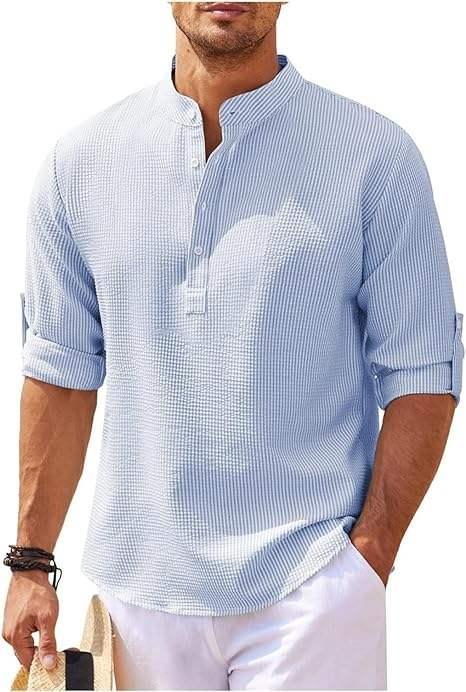 Men’s Long Sleeve Henley Shirt Lightweight Breathable Fabric