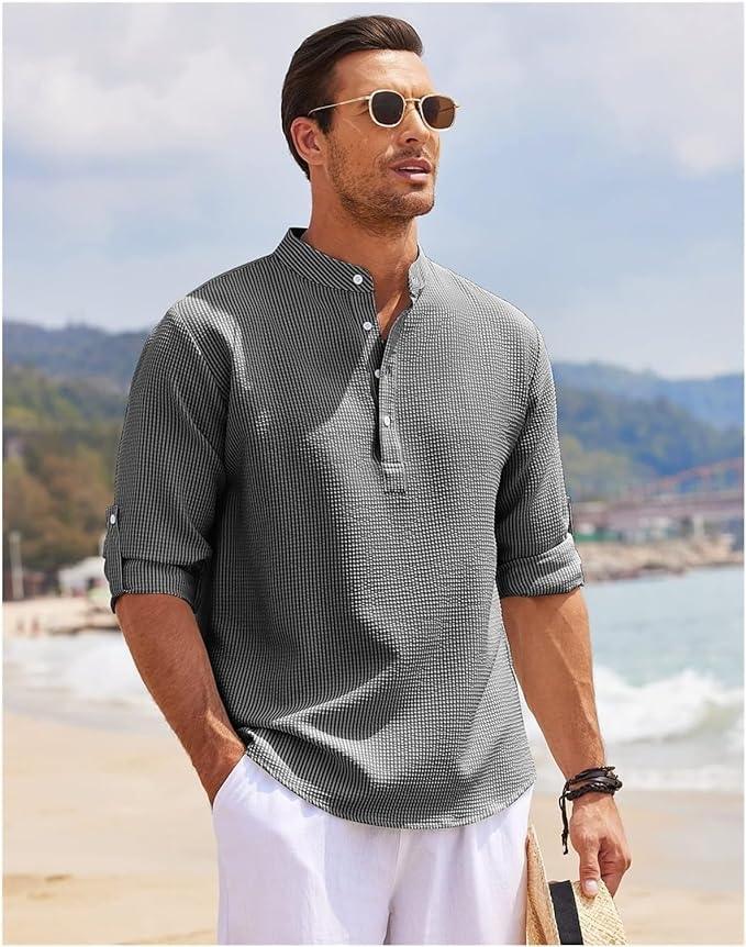 Men’s Long Sleeve Henley Shirt Lightweight Breathable Fabric