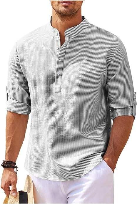 Men’s Long Sleeve Henley Shirt Lightweight Breathable Fabric