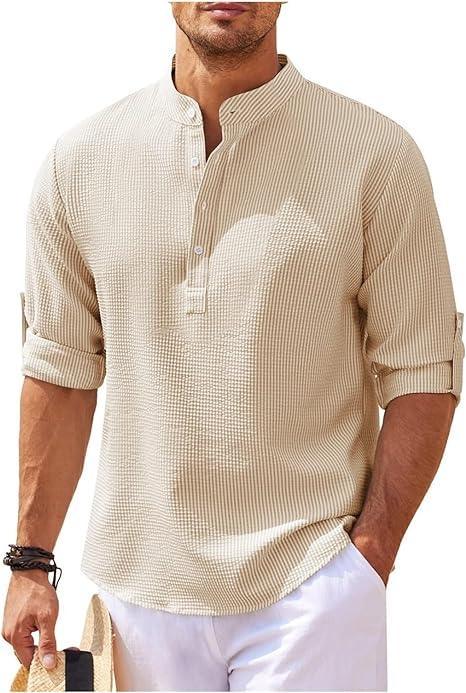 Men’s Long Sleeve Henley Shirt Lightweight Breathable Fabric