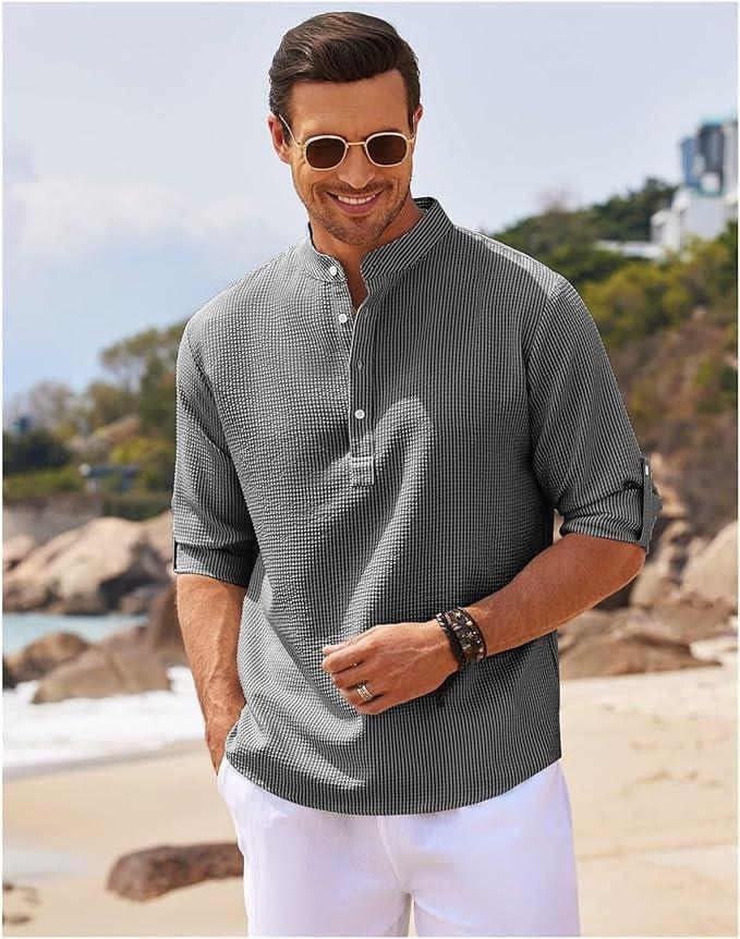Men’s Long Sleeve Henley Shirt Lightweight Breathable Fabric