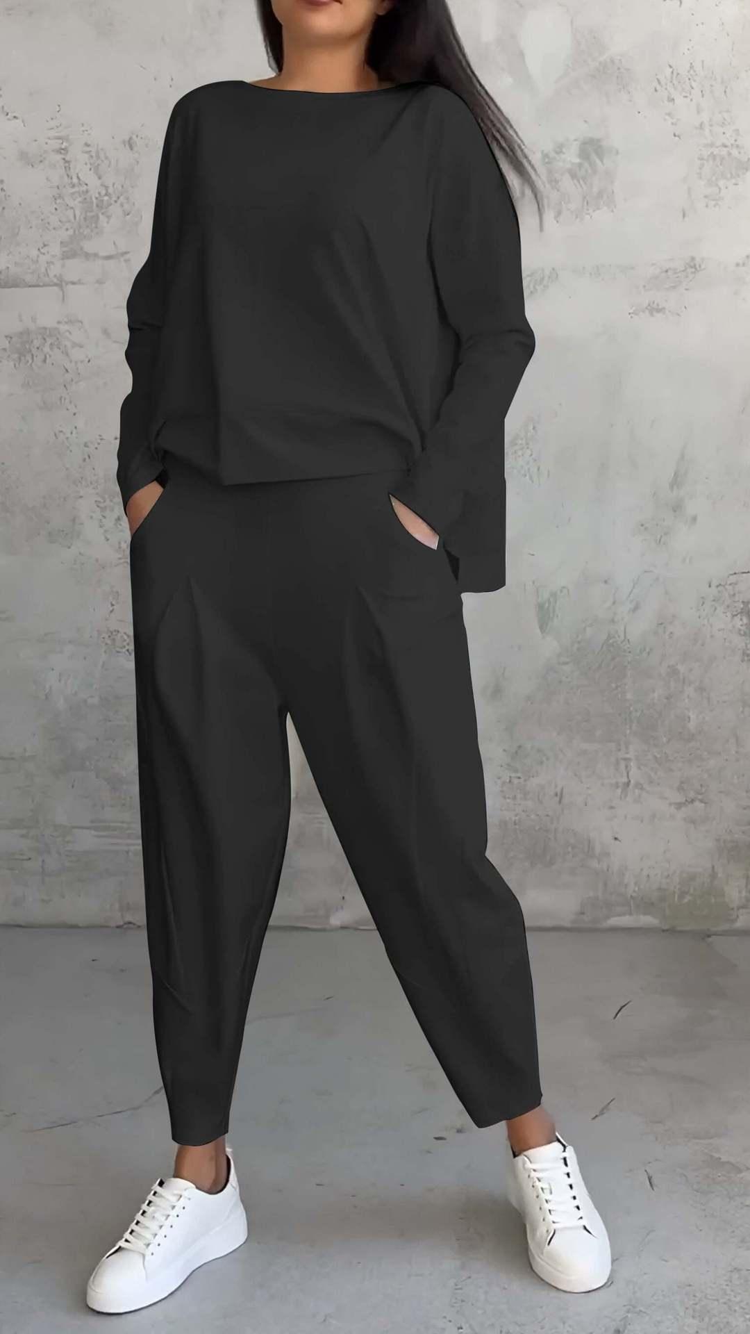 Women's Casual Chic Harem Pants Set with Irregular Long-Sleeve Top