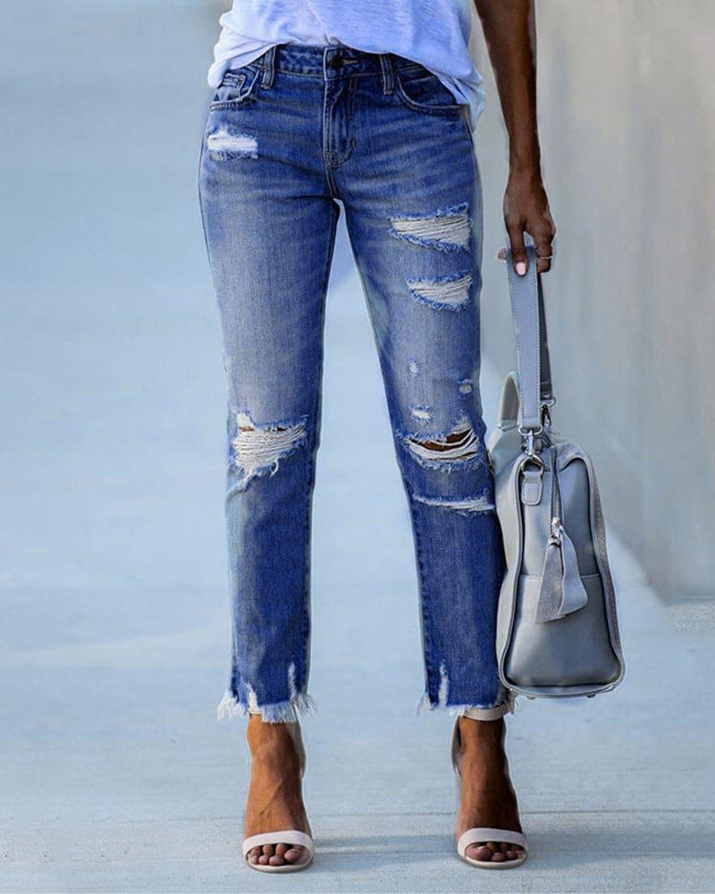 Women's Ripped Denim Casual Pants