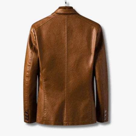 Men's Leather Jacket Stand Collar Button Closure