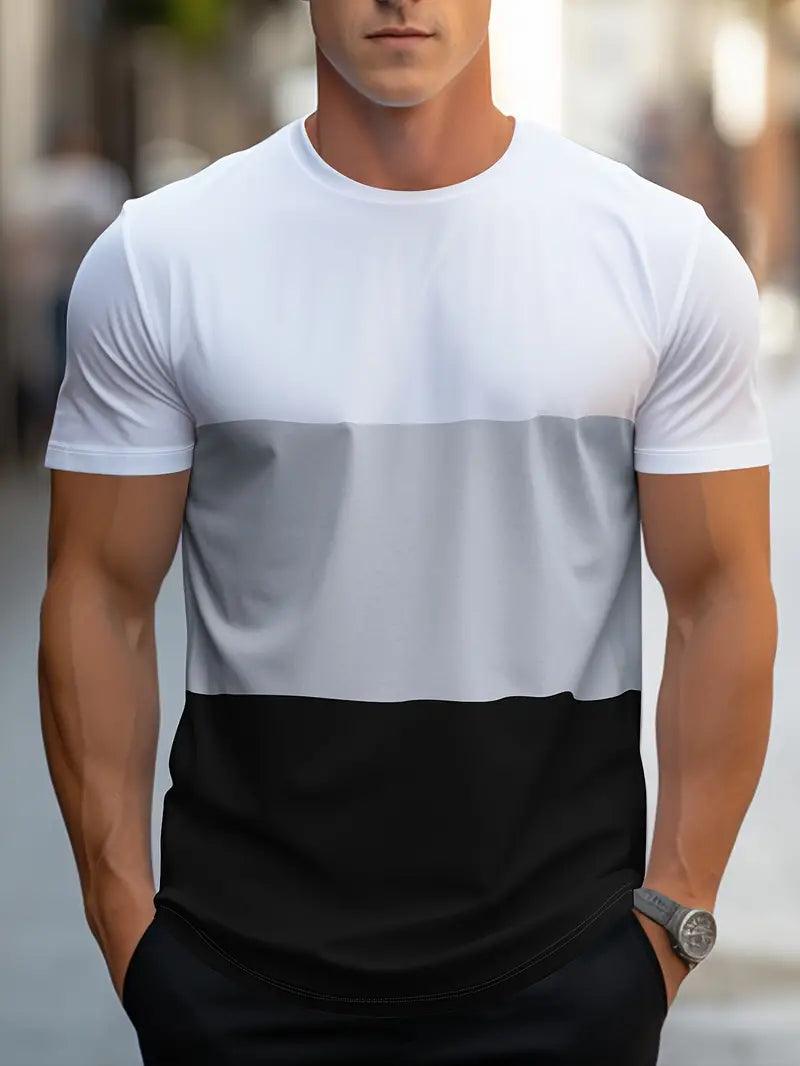 Men's Color Block T-Shirt Crew Neck Short Sleeve