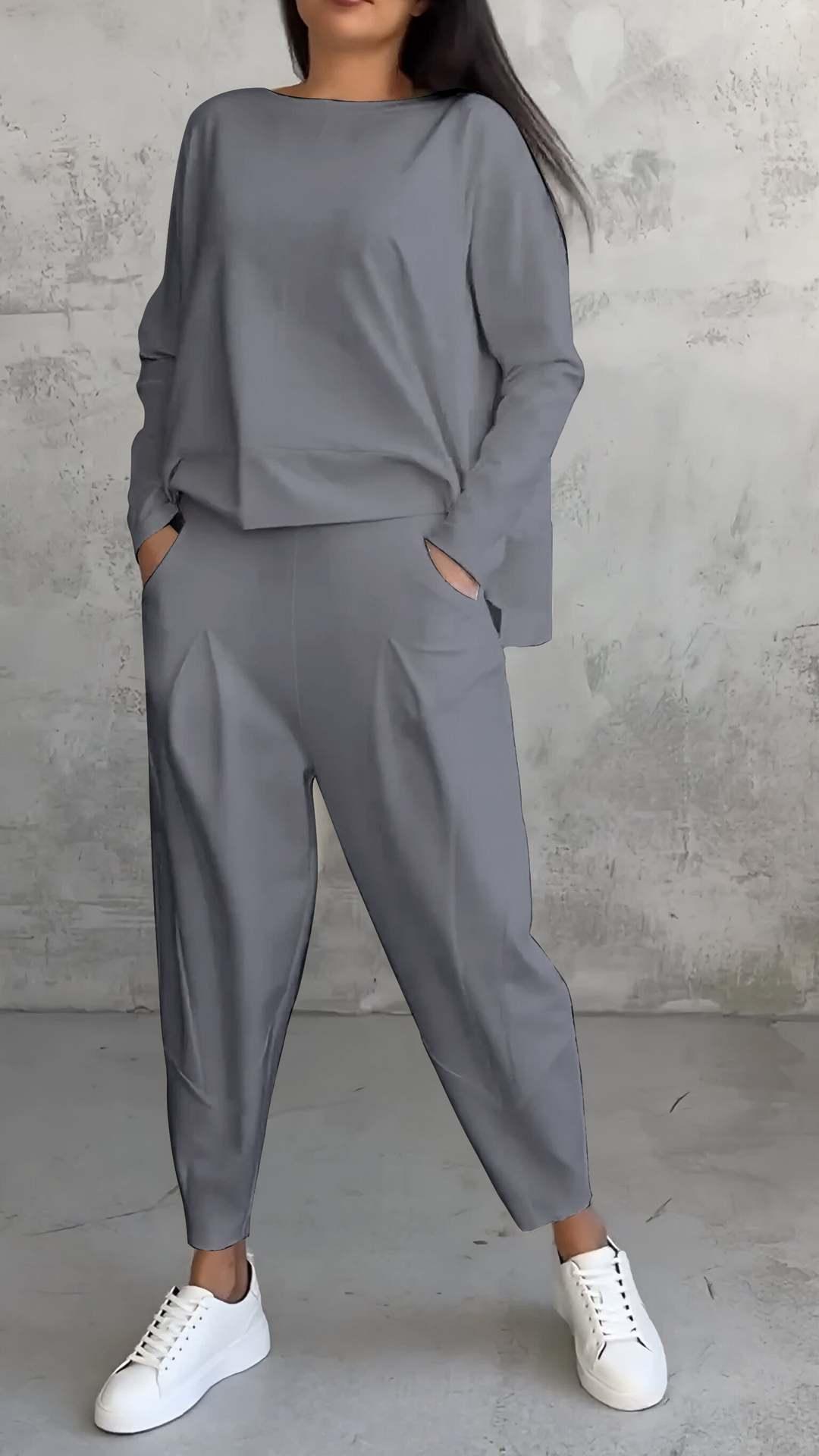 Women's Casual Chic Harem Pants Set with Irregular Long-Sleeve Top