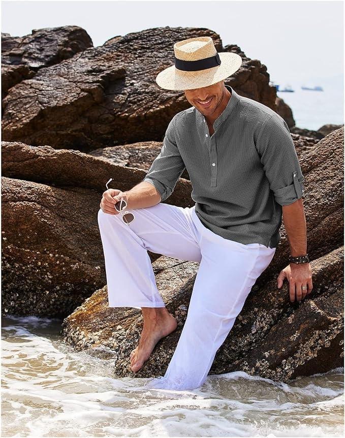 Men’s Long Sleeve Henley Shirt Lightweight Breathable Fabric