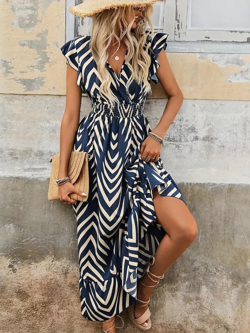 Women's Allover Print Dress with Smocked Waist