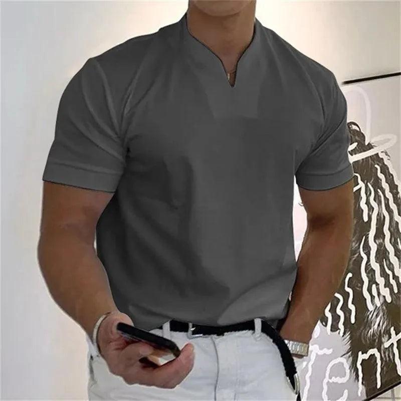 Men’s Slim Fit Athletic T-Shirt Notched V-Neck Short Sleeve