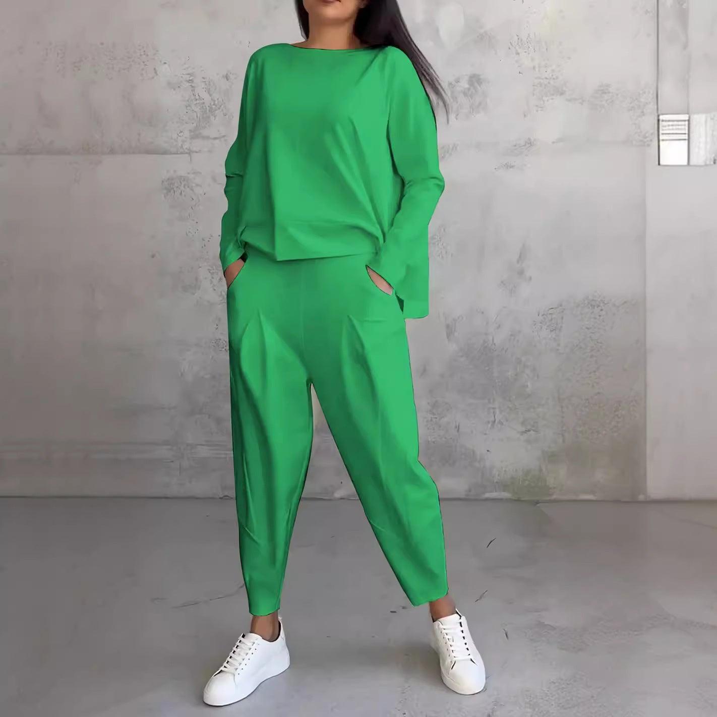 Women's Casual Chic Harem Pants Set with Irregular Long-Sleeve Top