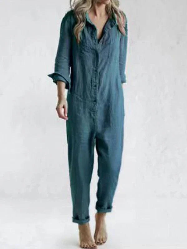 Women's Jumpsuit Button-Up with Pockets