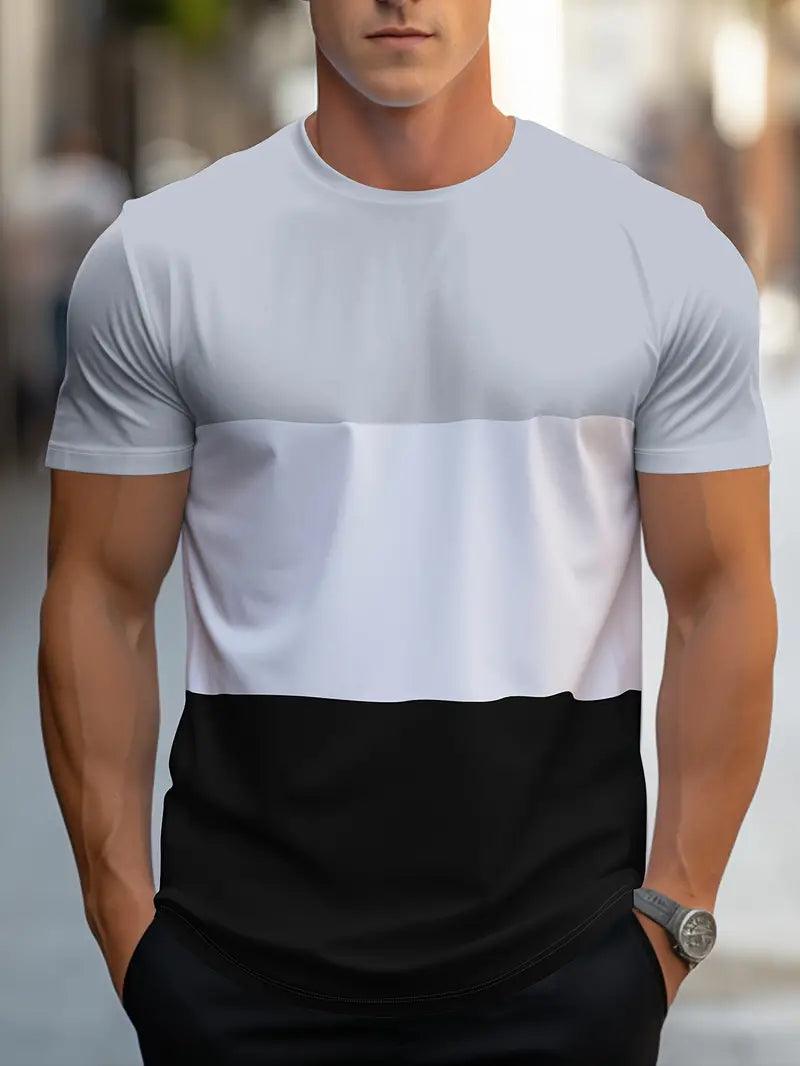 Men's Color Block T-Shirt Crew Neck Short Sleeve