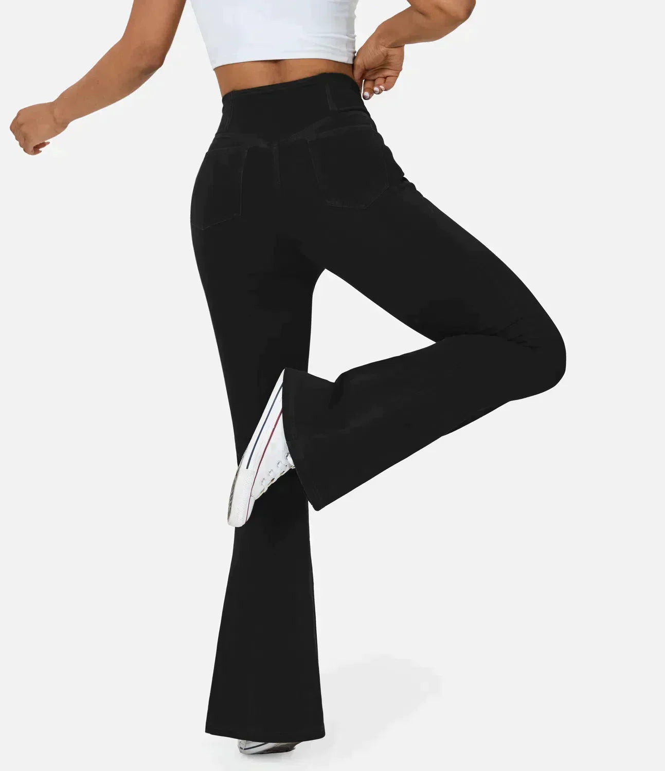 Women's High Waist Flared Jeans with Elasticated Waistband