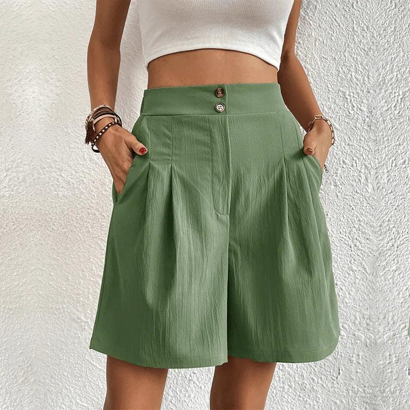 Women's High-Waisted Shorts Pleated Flowing Fabric