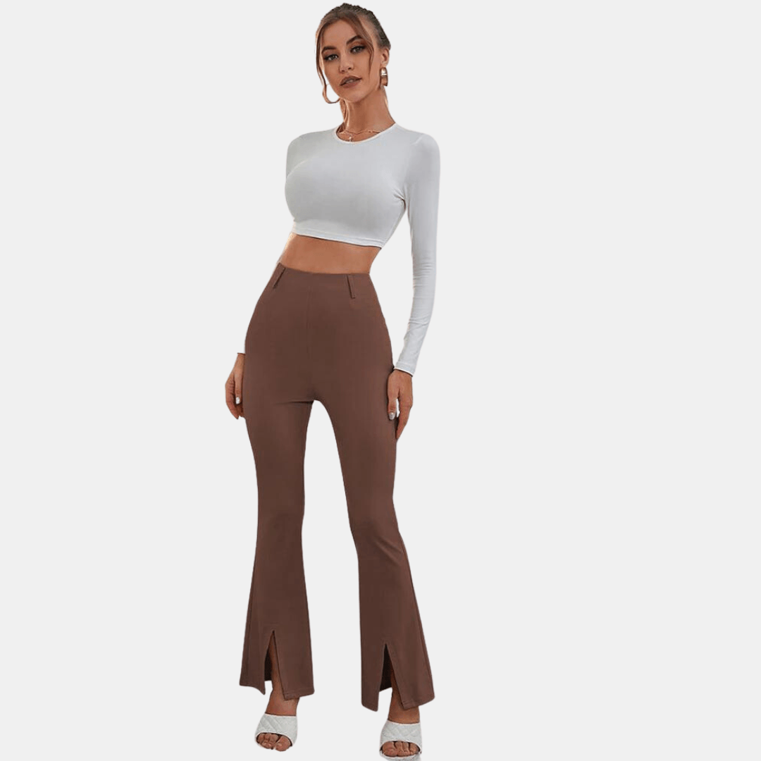 Women's High-Waisted Flare Trousers Stretch Fabric Slim Fit
