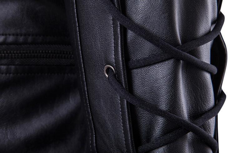 Men's Casual Motorcycle Jacket with Drawstring and Buckle