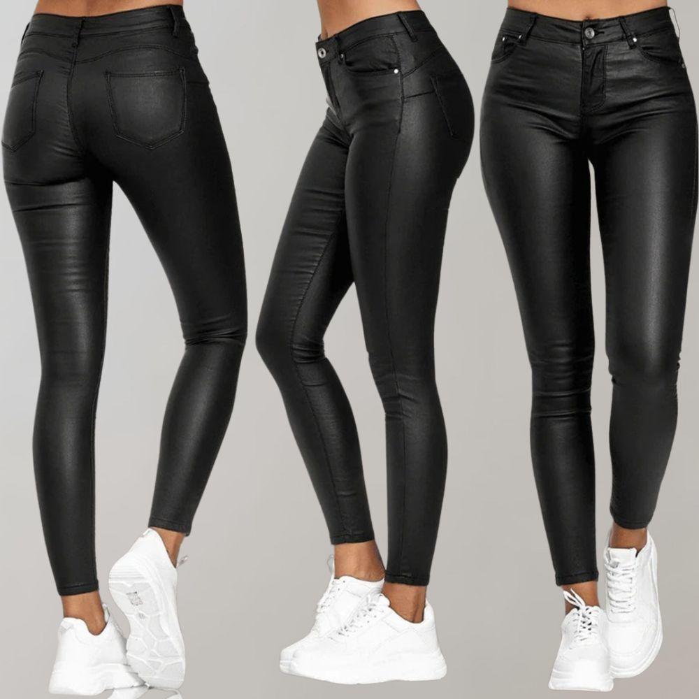 Women's Skinny Trousers Coated Finish High-Waisted Stretch Fit Ankle Length