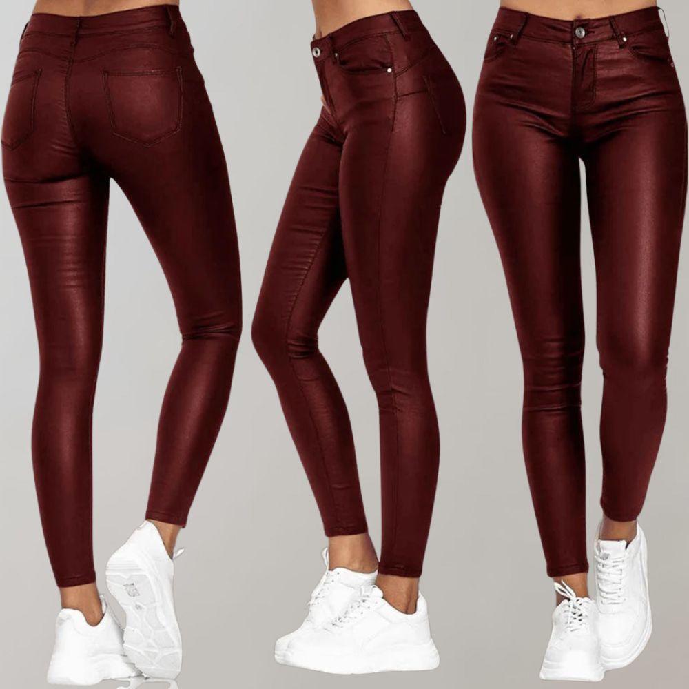 Women's Skinny Trousers Coated Finish High-Waisted Stretch Fit Ankle Length