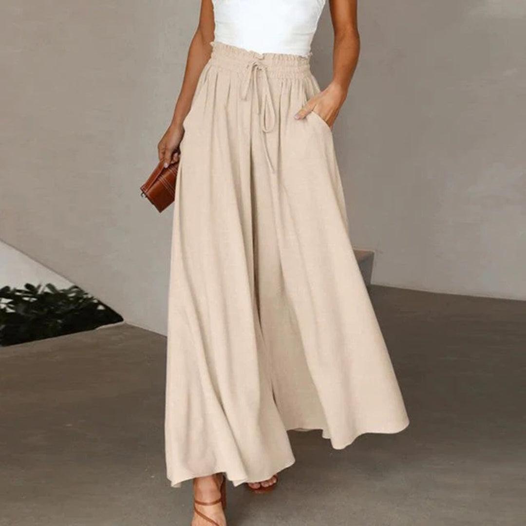 Women's High Waist Maxi Skirt with Elastic Drawstring and Pockets