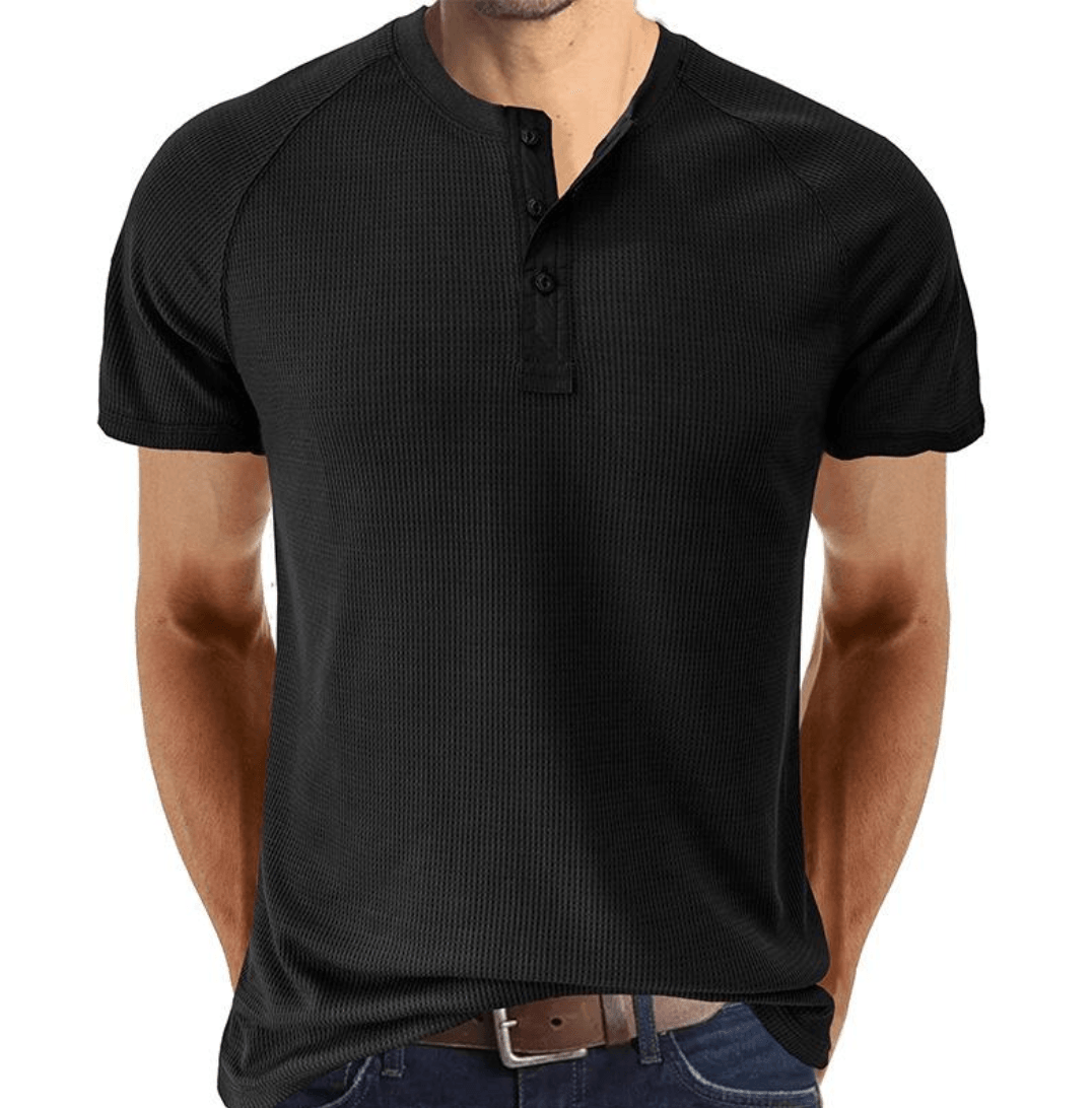 Men’s Short Sleeve Henley Shirt Waffle Knit