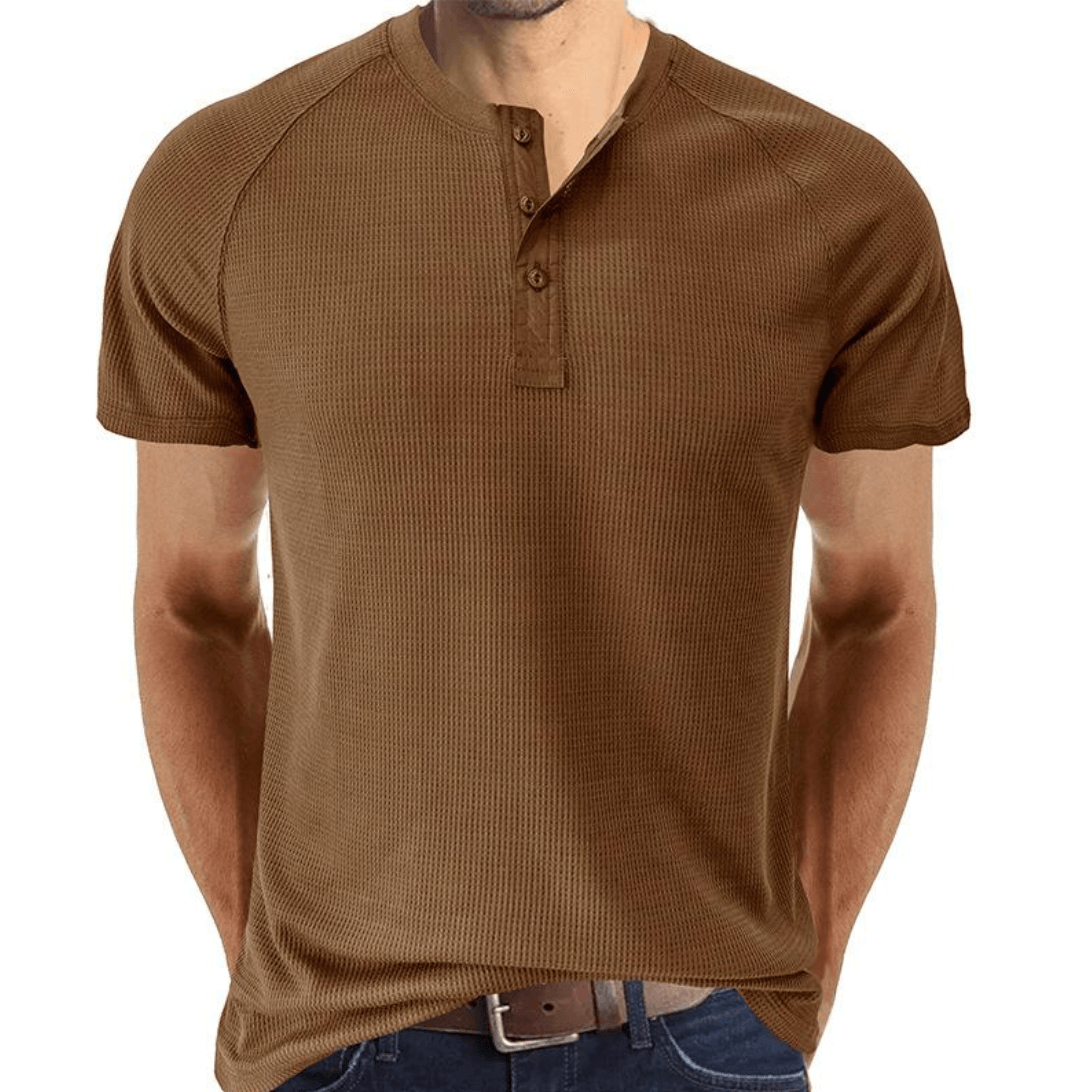 Men’s Short Sleeve Henley Shirt Waffle Knit