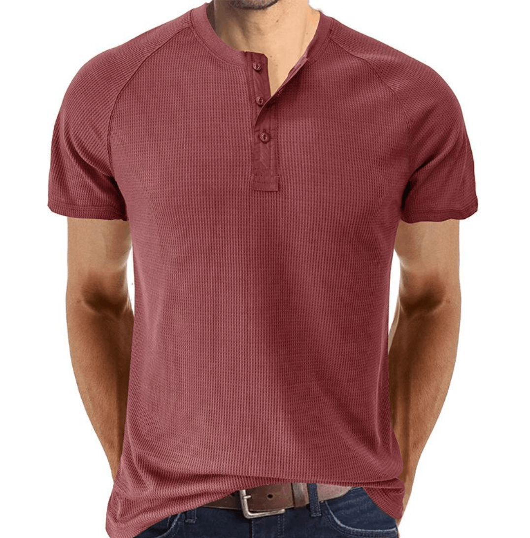 Men’s Short Sleeve Henley Shirt Waffle Knit