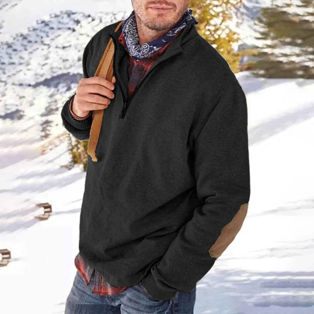 Men's Half Zip Sweater Soft Knit with Elbow Patches