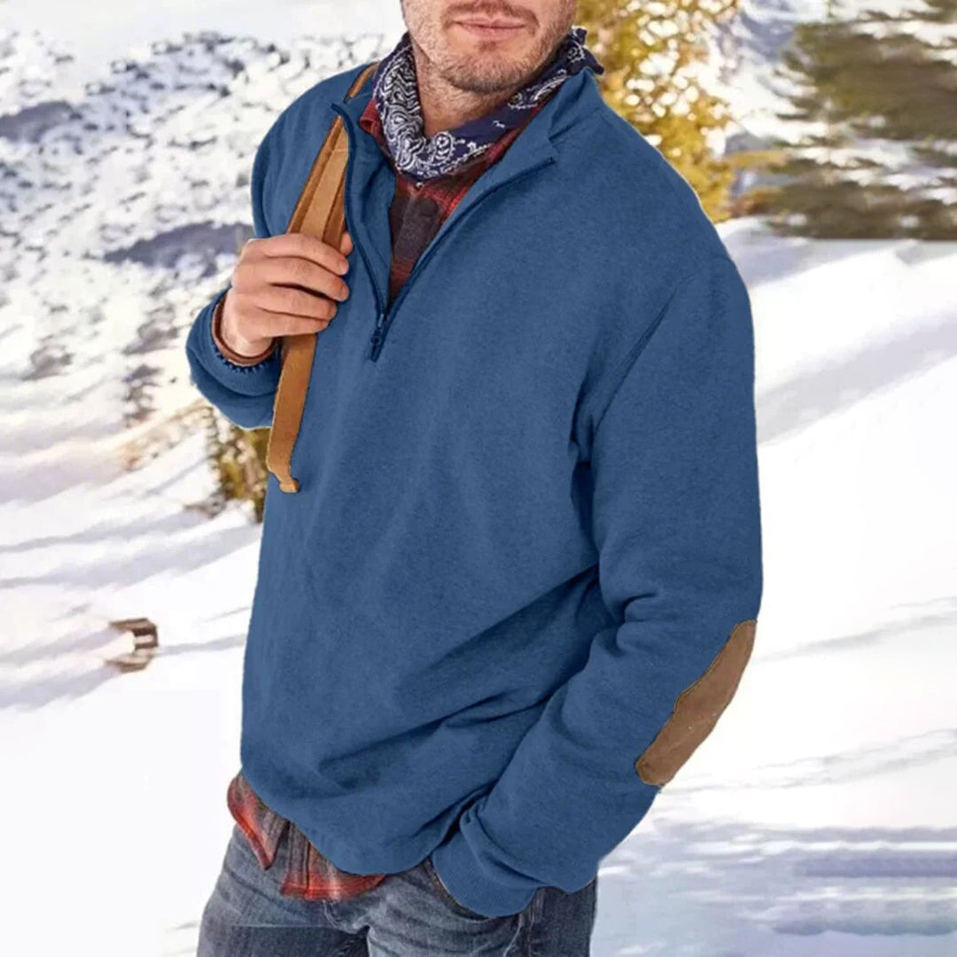 Men's Half Zip Sweater Soft Knit with Elbow Patches