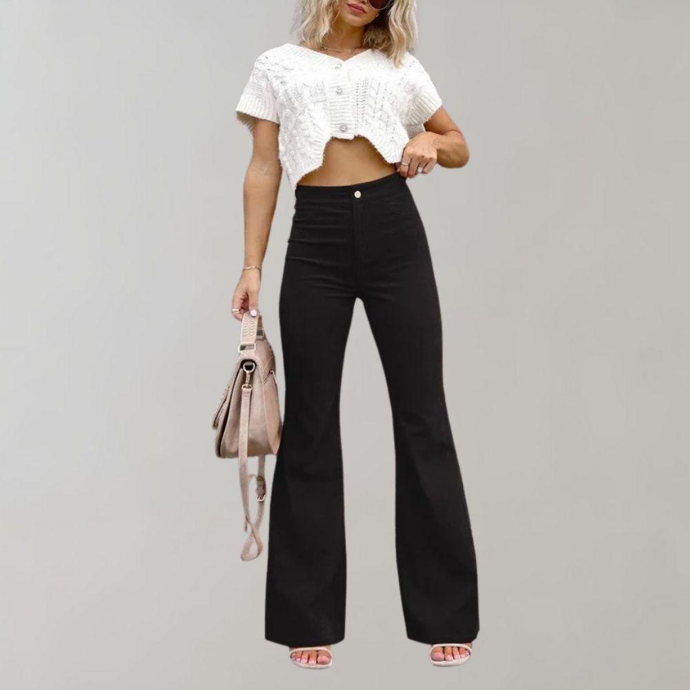 Women's Flared Wide Leg High-Waisted Trousers