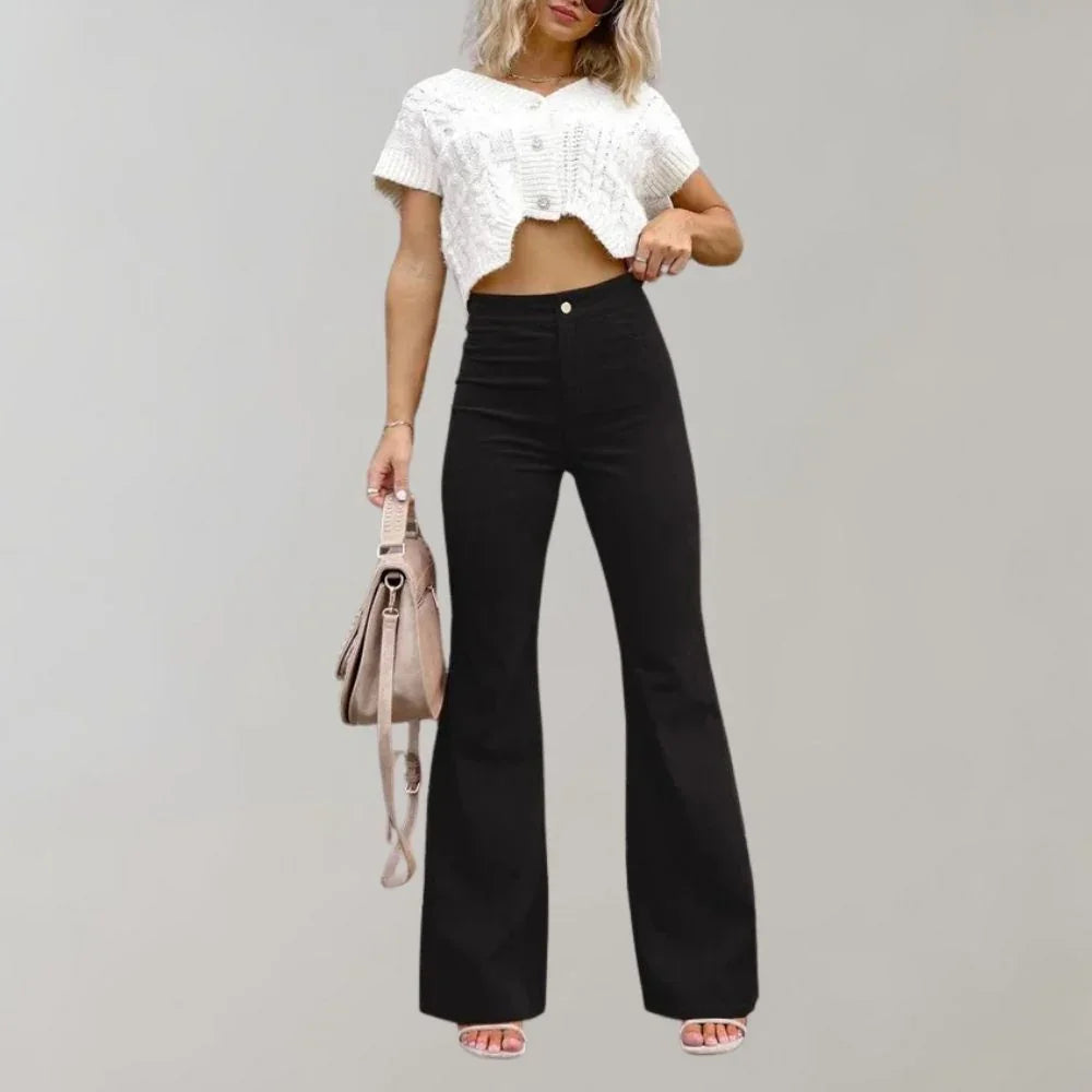 Women's Flared Wide Leg Trousers High-Waisted Elegant Fit