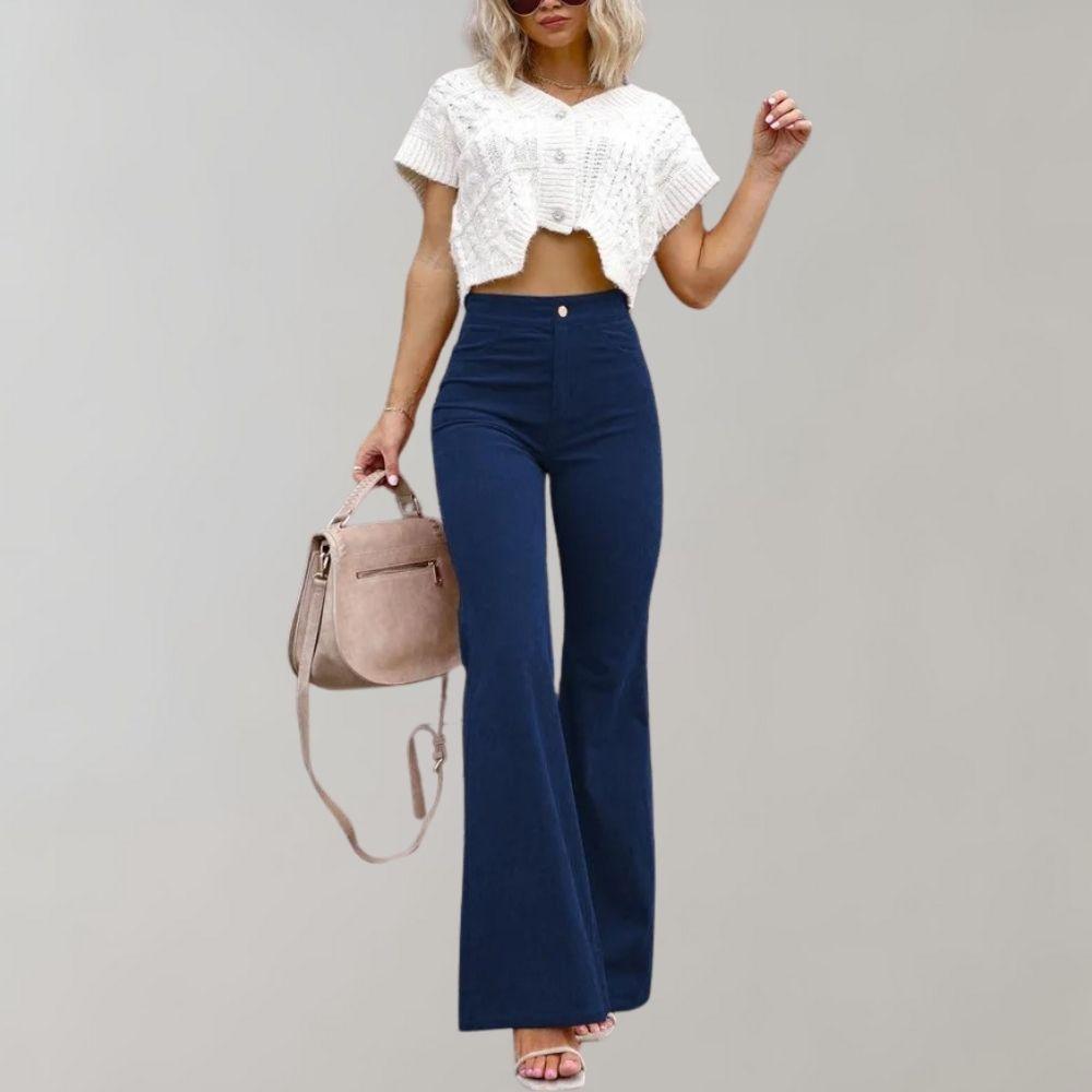 Women's Flared Wide Leg High-Waisted Trousers