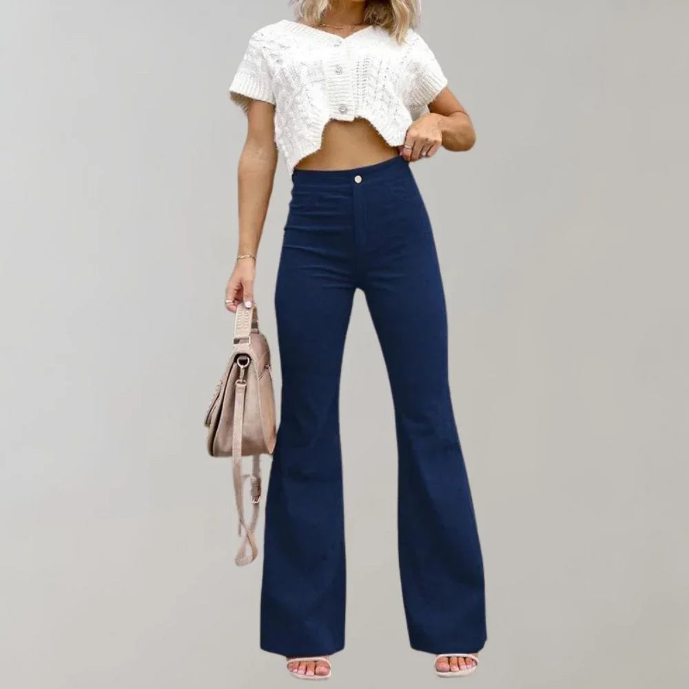 Women's Flared Wide Leg Trousers High-Waisted Elegant Fit