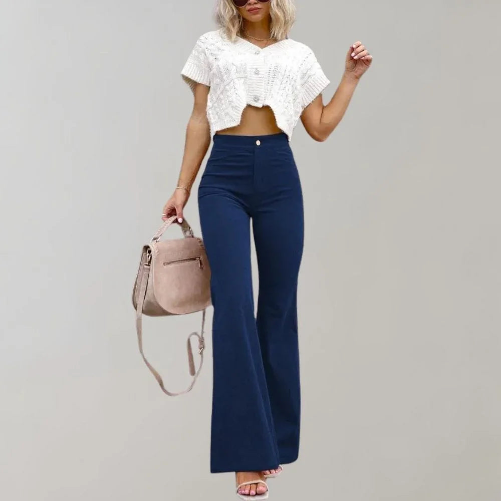 Women's Flared Wide Leg Trousers High-Waisted Elegant Fit