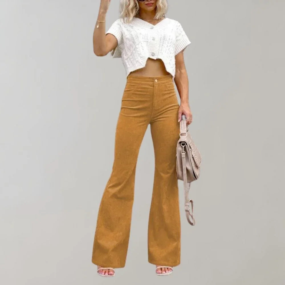 Women's Flared Wide Leg Trousers High-Waisted Elegant Fit