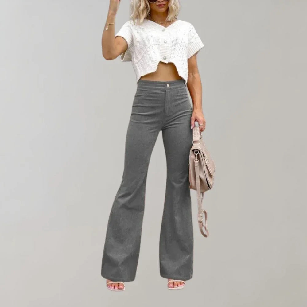 Women's Flared Wide Leg Trousers High-Waisted Elegant Fit