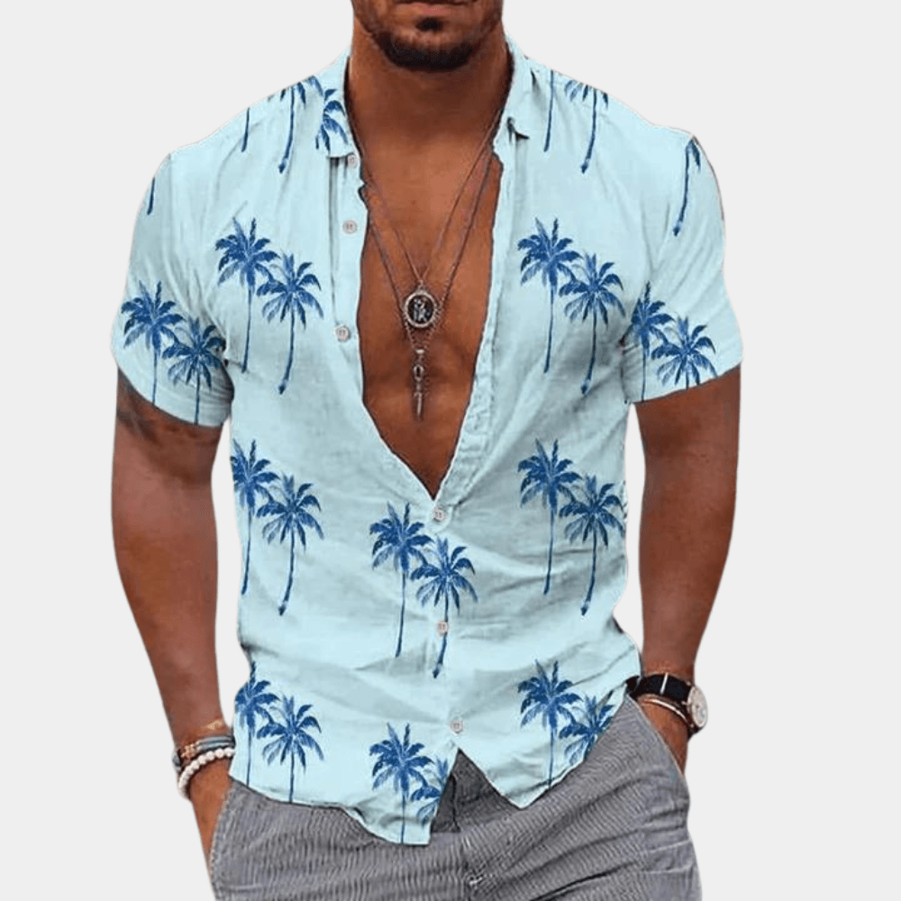 Men’s Short Sleeve Button-Up Shirt Tropical Palm Print