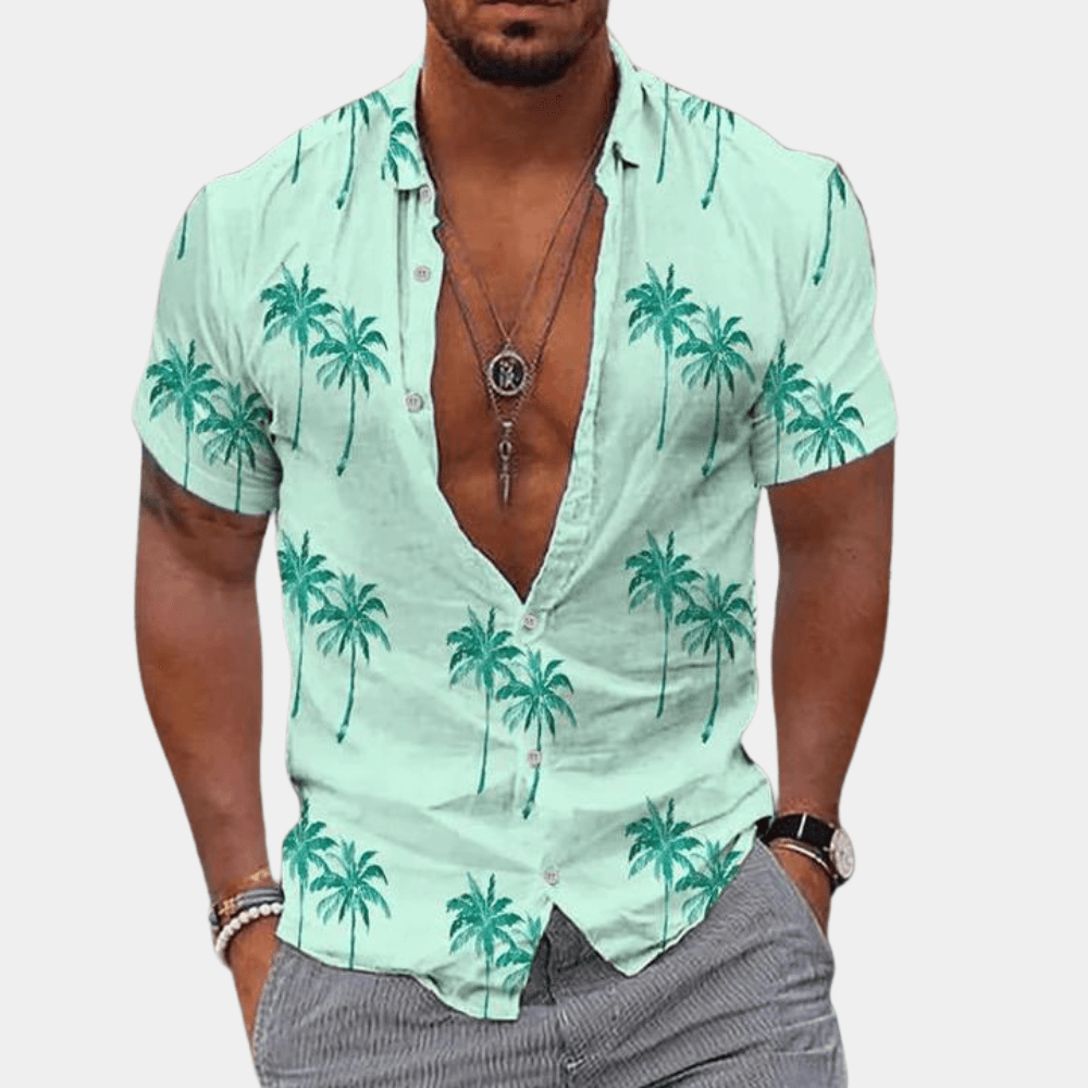 Men’s Short Sleeve Button-Up Shirt Tropical Palm Print