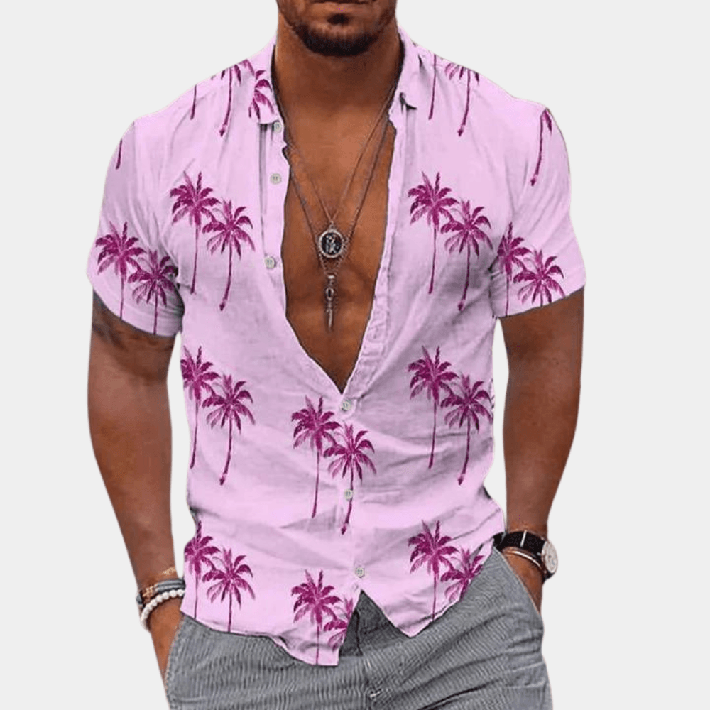 Men’s Short Sleeve Button-Up Shirt Tropical Palm Print