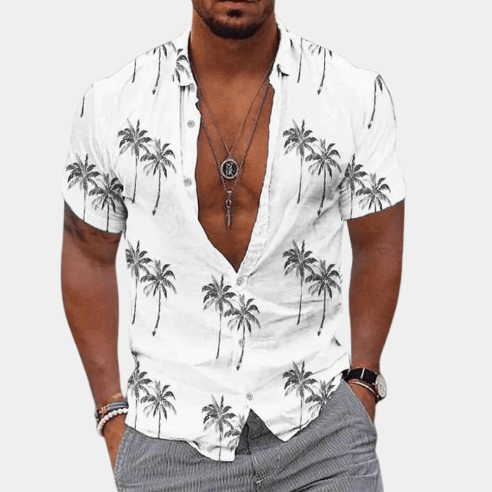 Men’s Short Sleeve Button-Up Shirt Tropical Palm Print