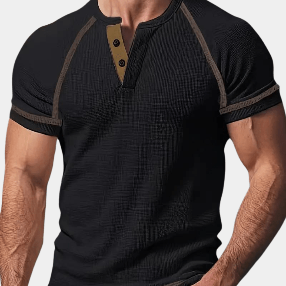Men's Short Sleeve Henley Shirt Cotton Slim Fit