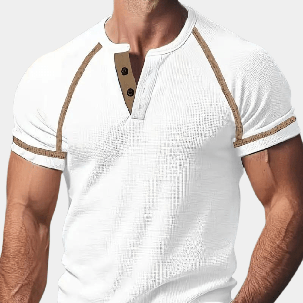 Men's Short Sleeve Henley Shirt Cotton Slim Fit