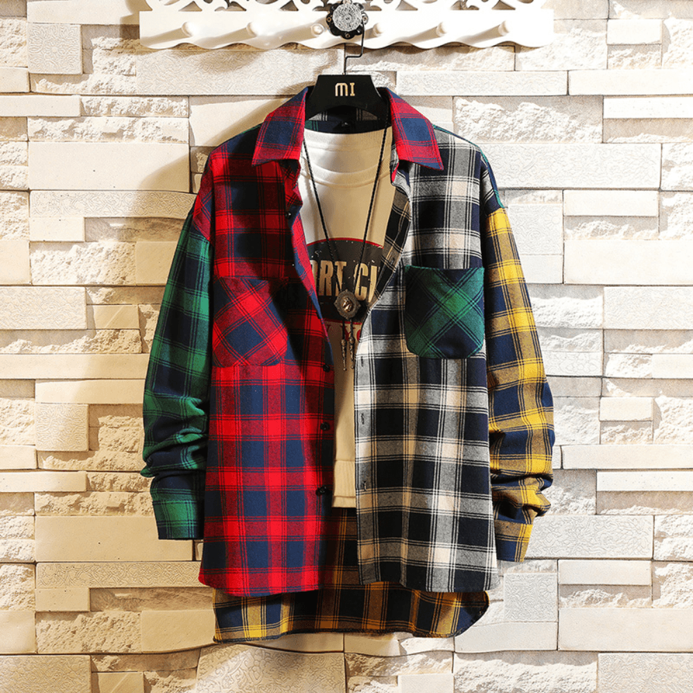 Men's Checkered Shirt Colorful Cotton