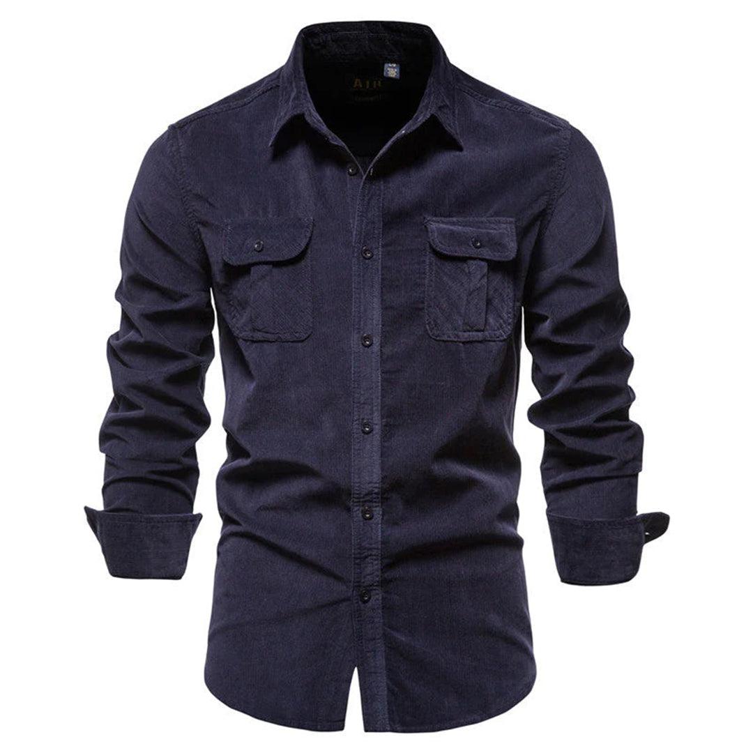 Men’s Corduroy Button-Down Shirt with Long Sleeves and Chest Pockets