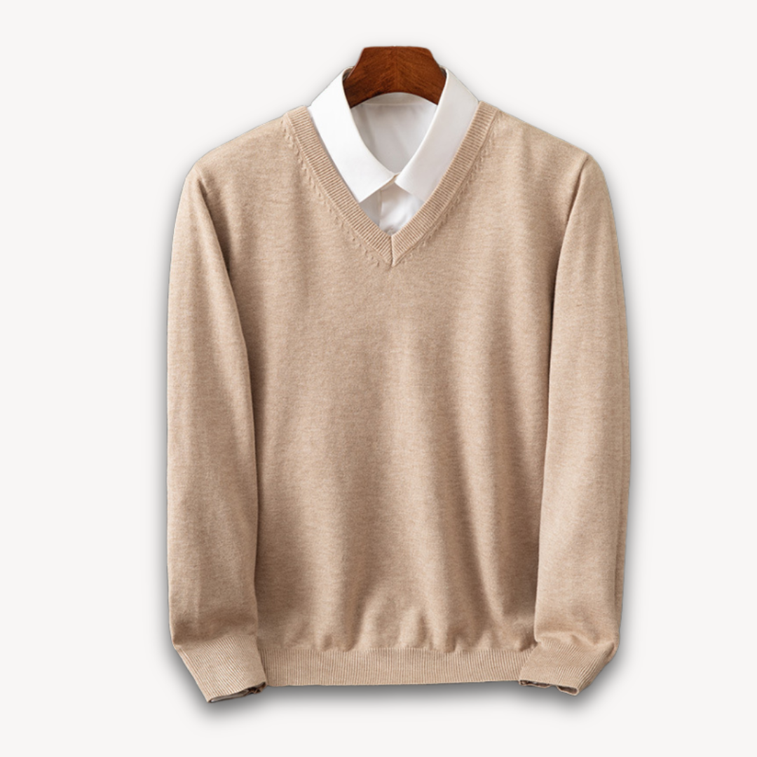 Men's V-Neck Cashmere Sweater - Slim Fit, Soft & Lightweight, Casual & Formal Wear