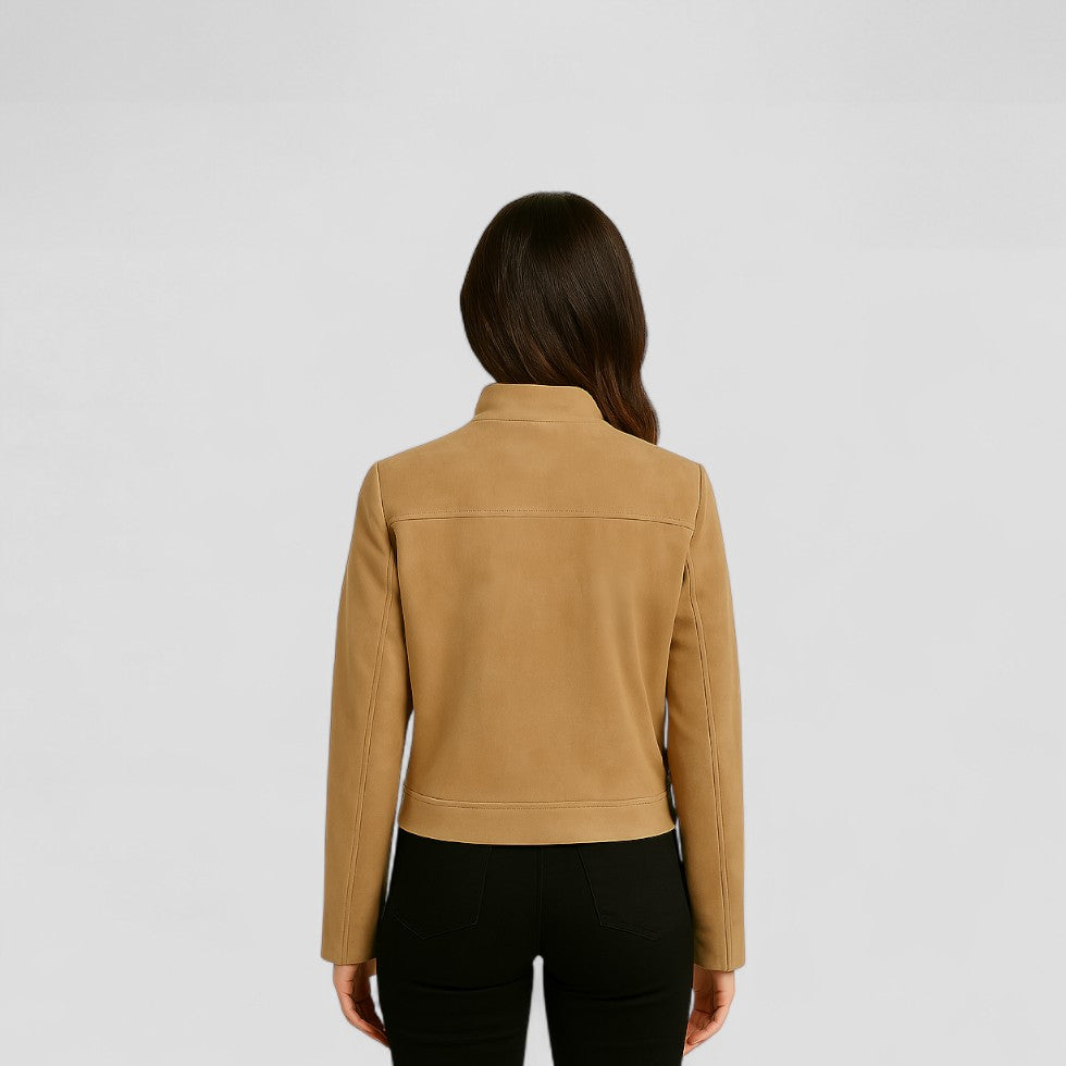 Women's Suede Look Jacket with Zip Detail