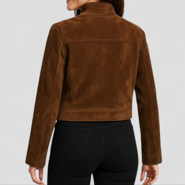 Women's Suede Look Jacket with Zip Detail